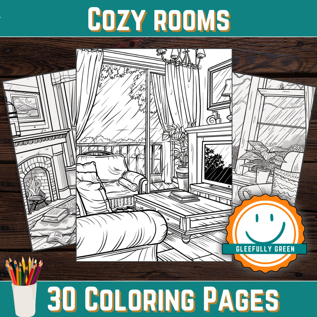 30 Printable Cozy Rooms Coloring Pages for Kids and Adults Digital