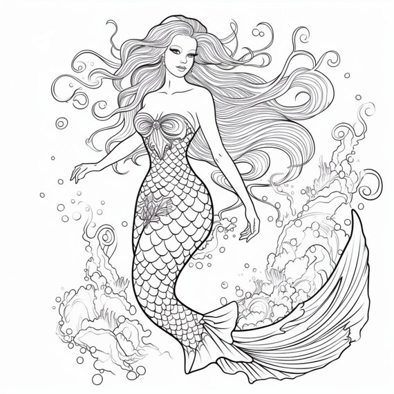 Premium Vector  Mermaid coloring pages for kids ages for 8-12