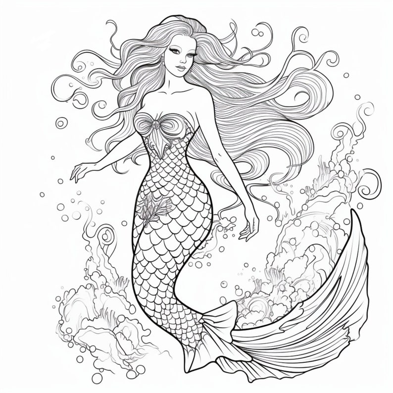 10 Beautiful Mermaid Coloring Pages for Kids and Adults Digital