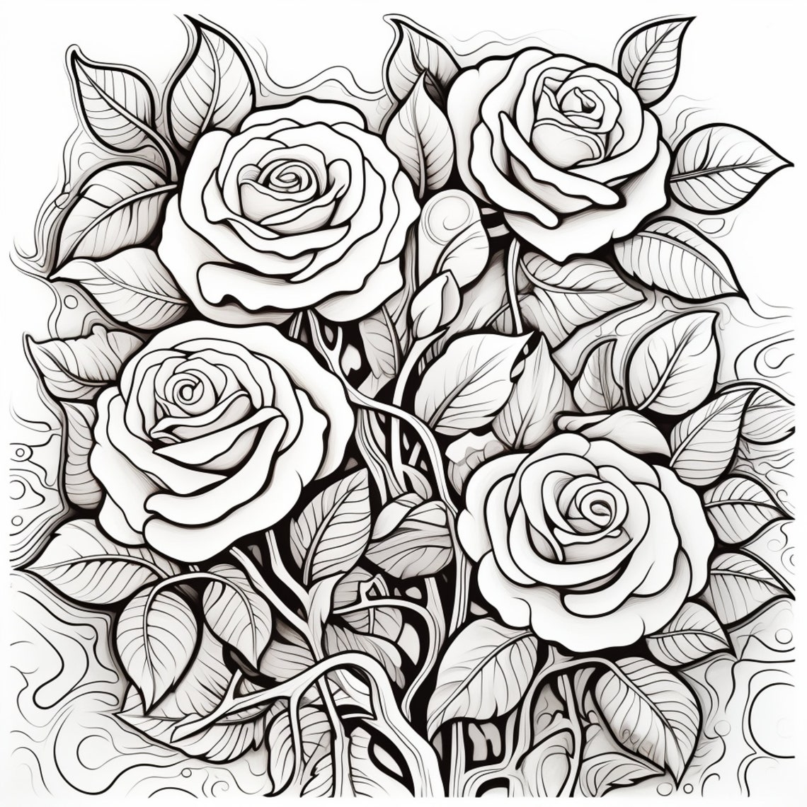 14 Printable Pretty Roses Coloring Pages for Kids and Adults Digital
