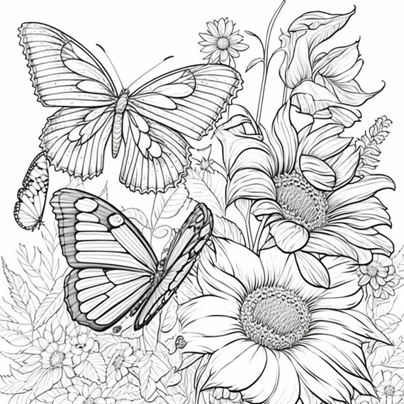 Flowers and Butterflies Coloring Book For Adults: Stress Relief