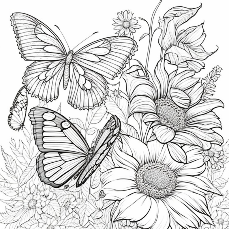 10 Printable Flowers and Butterflies Coloring Pages for Kids and Adults ...