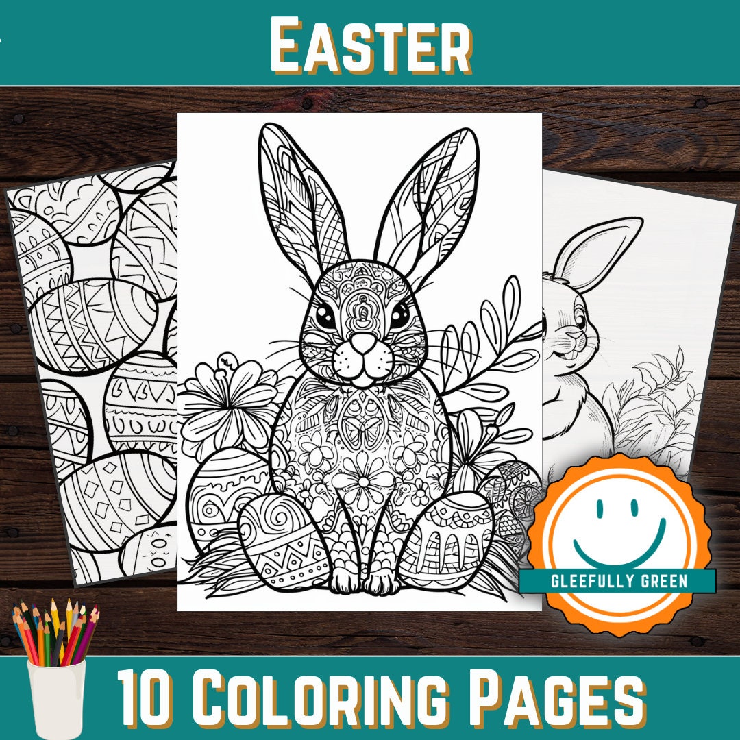 10 Printable Easter Coloring Pages for Adults and Kids Digital Download ...