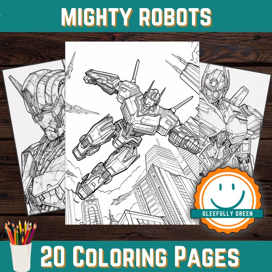 20 Mighty Robot Coloring Pages for Adults and Kids, Digital Download ...