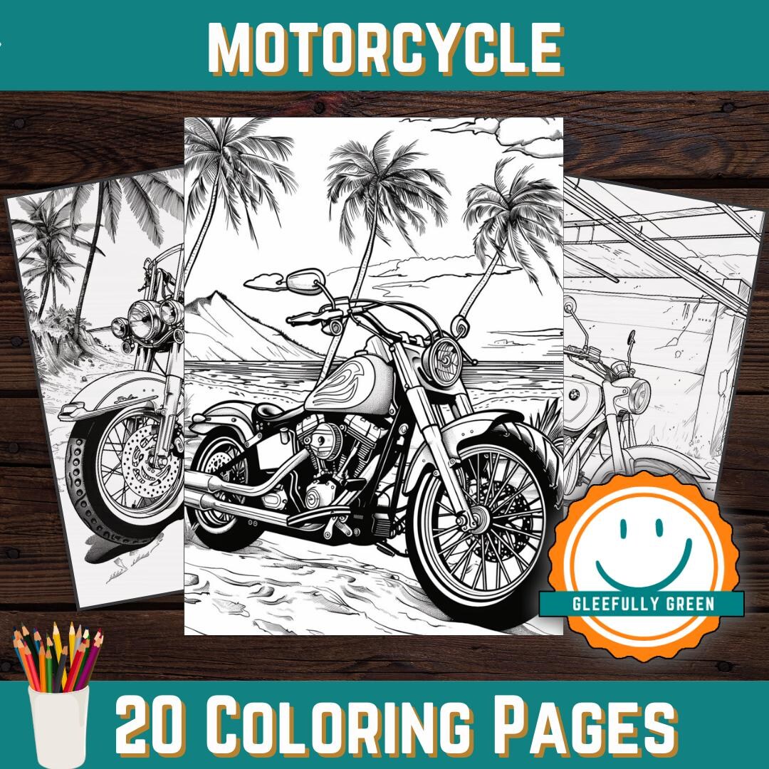 20 Motorcycles Coloring Page for Adults and Kids, Digital Download ...