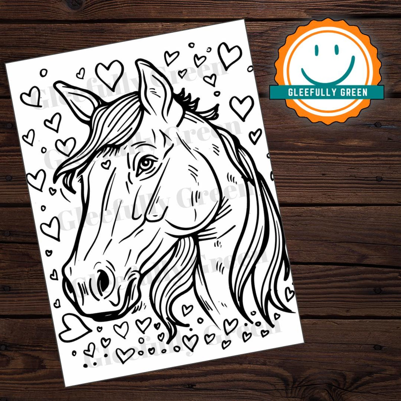 19 Hearts and Horses Coloring Pages for Adults and Kids Digital ...