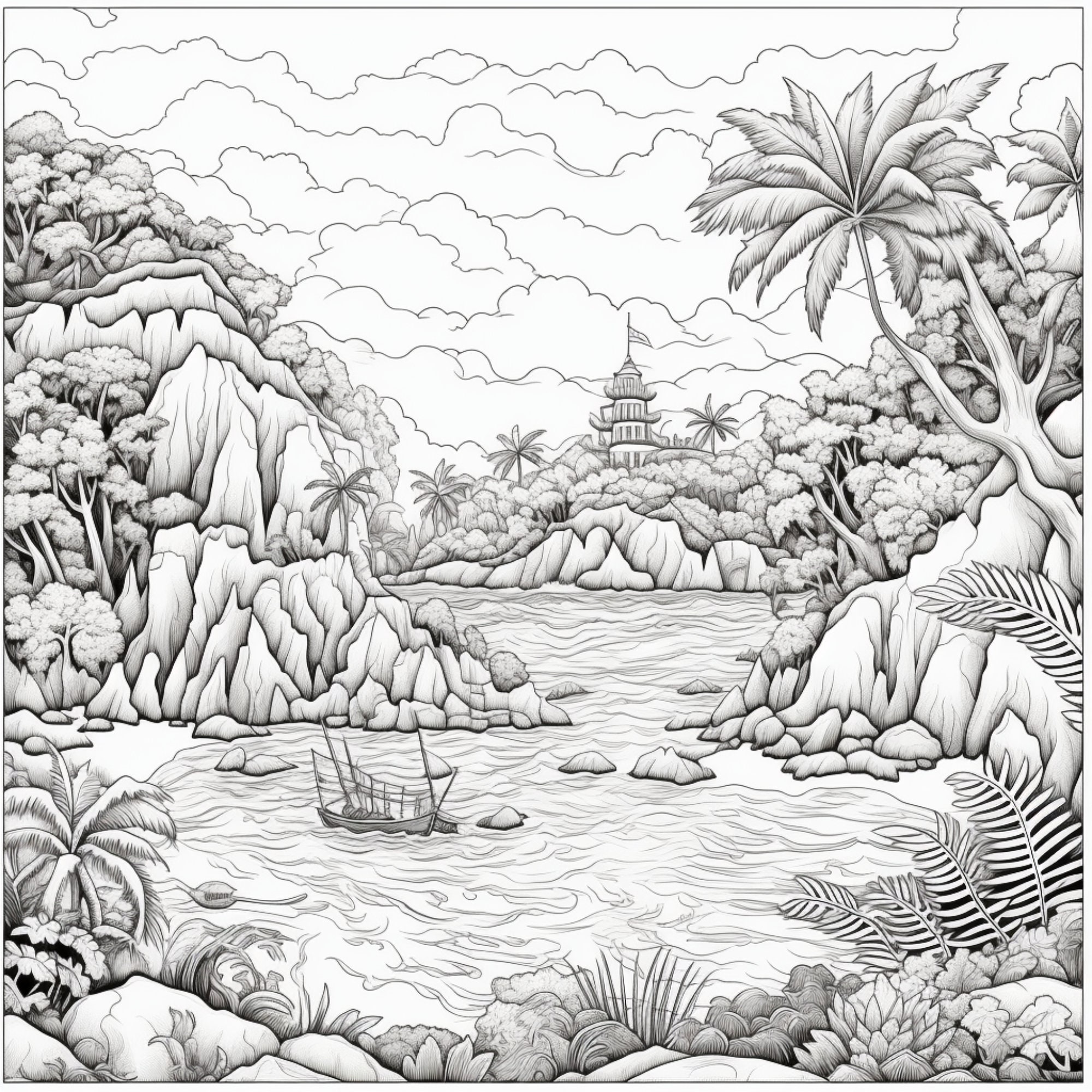 15 Printable Tropical Island Coloring Pages for Kids and Adults Digital