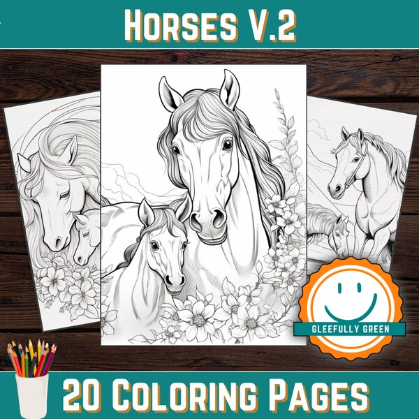 VOL. 2 - (20) Printable Horse Coloring Pages for Kids and Adults - Digital Download - PDF