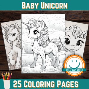 25 Cute Baby Unicorn Coloring Pages for Kids and Adults - Digital Download - PDF