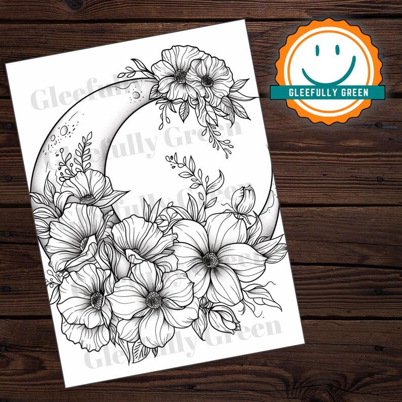 30 Floral Moon Coloring Pages for Adults and Kids Digital Download ...