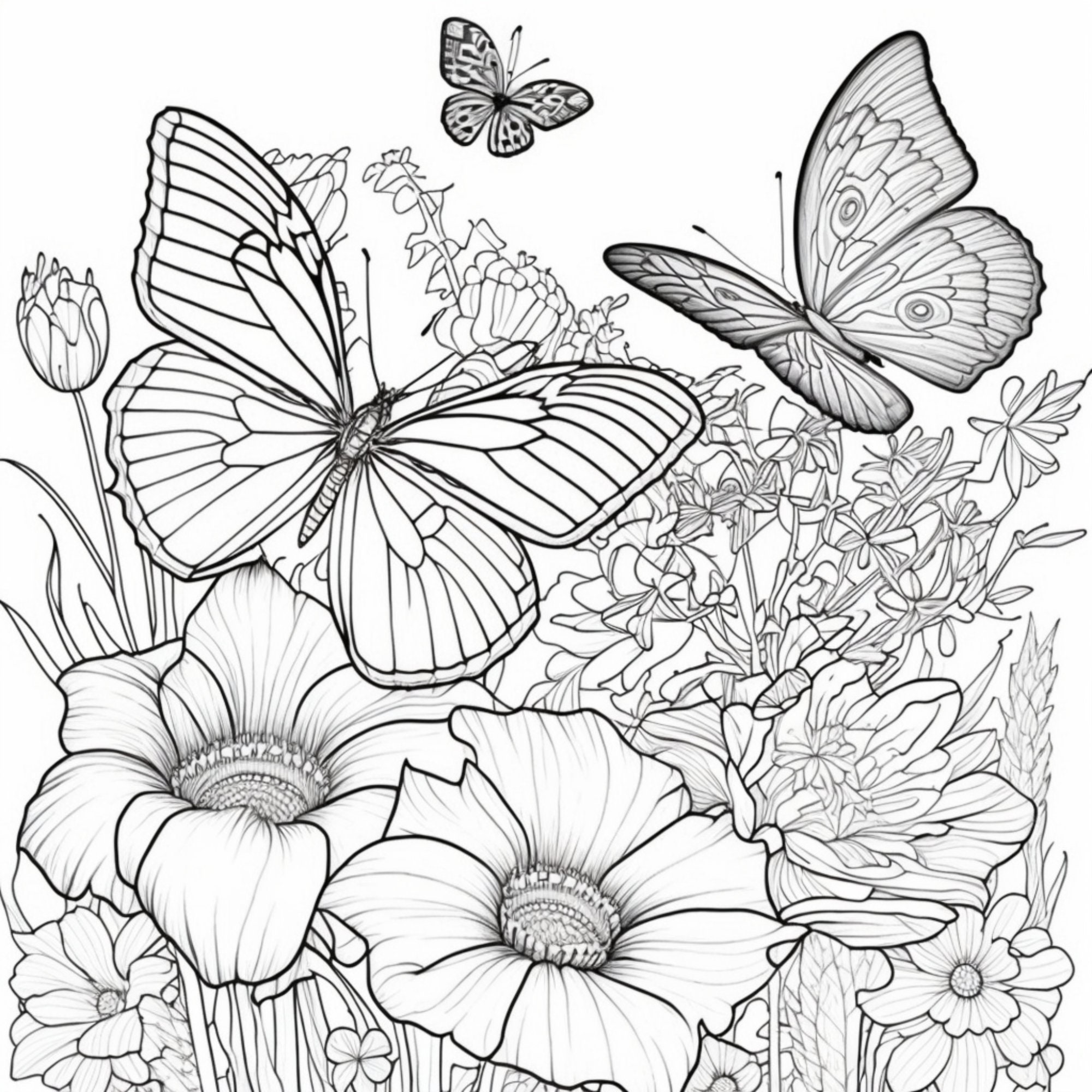 10 Printable Flowers and Butterflies Coloring Pages for Kids and Adults ...