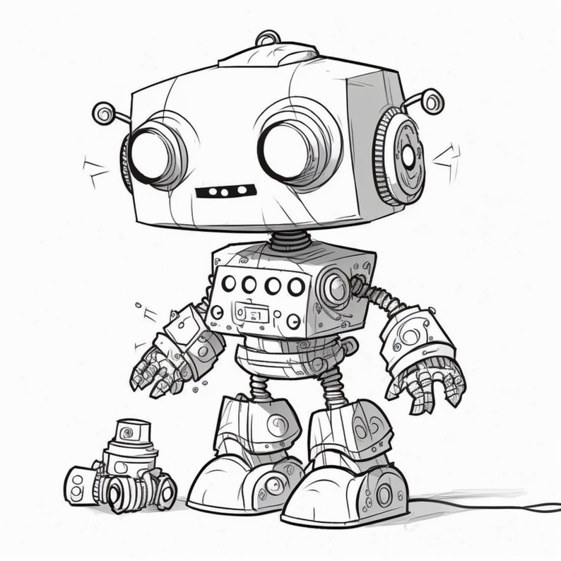 10 Printable Cute Robot Coloring Pages for Kids and Adults Digital ...