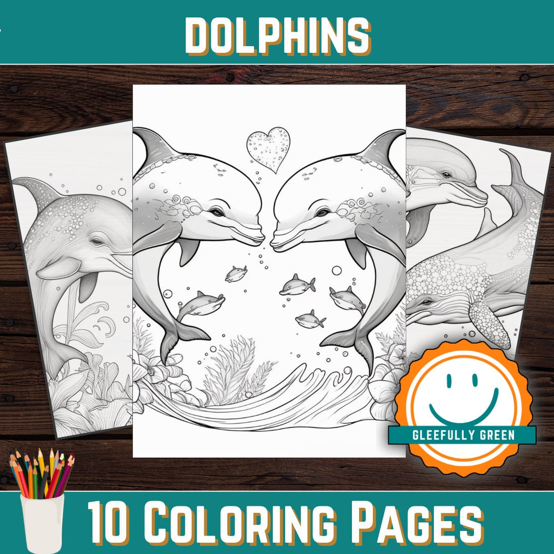 10 Dolphin Coloring Page PDF for Adults and Kids Digital Download ...