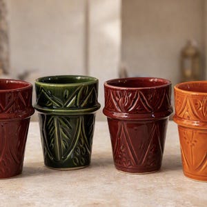 Moroccan Pottery Cups, Handmade Ceramic Drinkware Set, Colorful Coffee Cups, Artisan Tableware, Boho Kitchen Decor, Unique Housewarming Gift