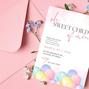 Balloon Party Invitation Baby Shower Birthday Kids Party