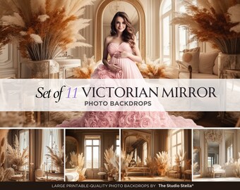 Boho Victorian Mirror Room Fondos digitales, fondos digitales de maternidad, fondos digitales de redes sociales para compuestos de Photoshop