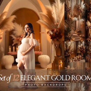 12 X Elegant Golden Room Backdrop overlays - Pregnant Overlays for Photoshop - Portrait overlays - Yellow Maternity Backdrop Overlay