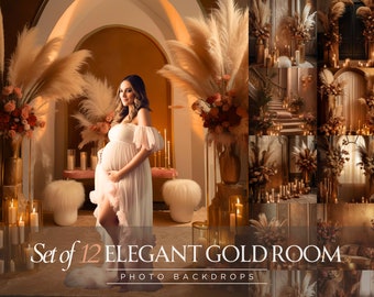 12 X Elegant Golden Room Backdrop overlays - Pregnant Overlays for Photoshop - Portrait overlays - Yellow Maternity Backdrop Overlay
