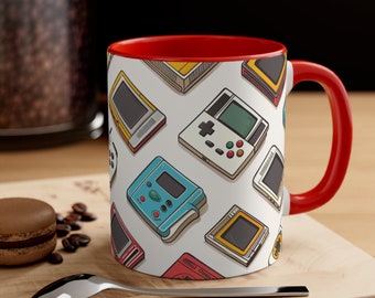 Taza elegante con consolas de juegos retro