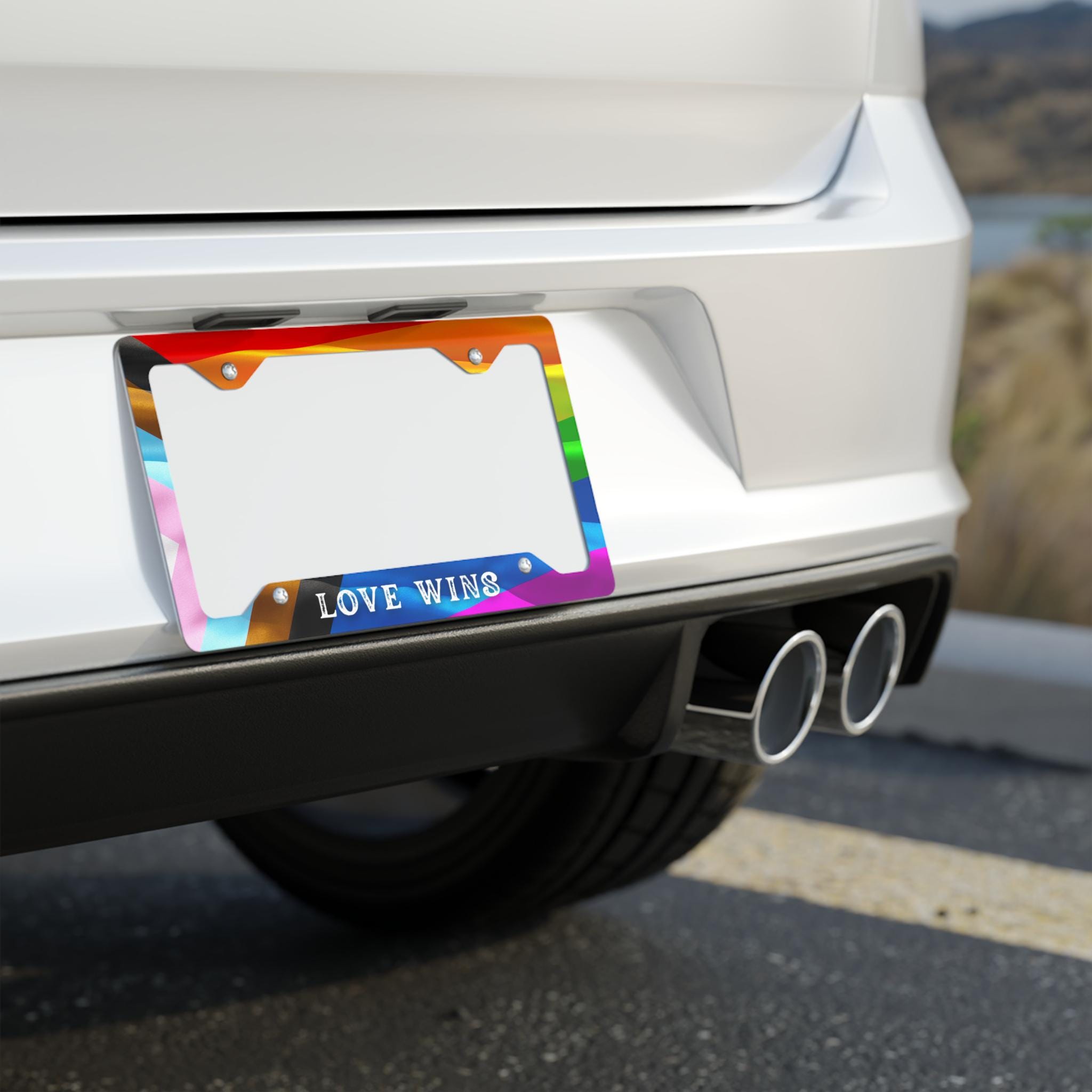 Love Wins Metal License Plate Frame, Car Accessories, LGBTQ+ Pride Gift, Rainbow Decor, Vehicle Personalization, Car Enthusiast Gift
