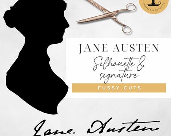 JANE AUSTEN SILHOUETTE Portrait Fussy Cuts Pride And Prejudice Printable Stickers Instant Digital Download Fussy Cut Junk Journal