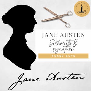 SILUETA DE JANE AUSTEN Retrato Fussy Cuts Orgullo y prejuicio Pegatinas imprimibles Descarga digital instantánea Fussy Cut Junk Journal