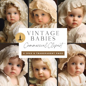 BÉBÉS vintage Clipart à usage commercial pour cartes de baptême Téléchargement numérique instantané Portraits de bébé historiques Régence victorienne JPG PNG