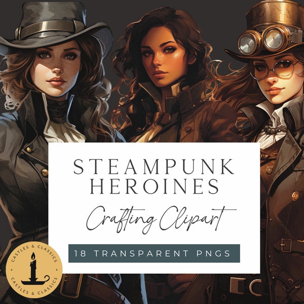 Steampunk Heroines Crafting Clipart, Ephemera Bundle, Steampunk Victorian, Instant Digital Downloads, Crafting Clipart, Light Academia PNG