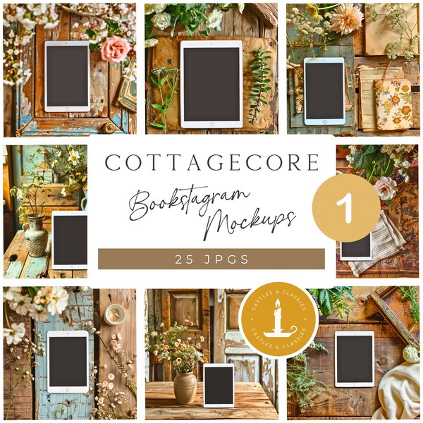 Cottagecore BOOKSTAGRAM MOCKUP EBOOK Canva Template Bundle eBook Flat Lays Reviewer Author Social Media Bookish Mockups Bookstagrammer Posts