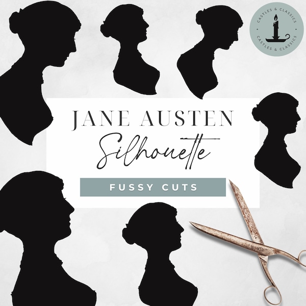 Jane Austen Silhouette Portrait Fussy Cuts | Pride And Prejudice | Printable Stickers | Instant Download | Fussy Cut | Junk Journal