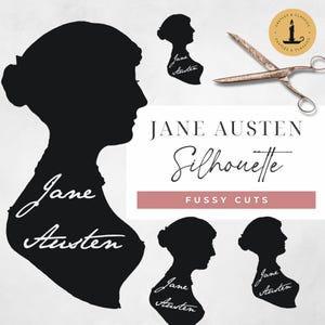 Retrato de silueta de Jane Austen Fussy Cuts / Orgullo y prejuicio / Pegatinas imprimibles / Descarga instantánea / Fussy Cut / Diario basura