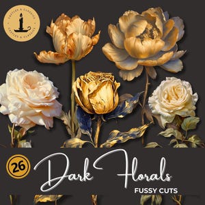 Dark Academia Fussy Cuts, Floral Junk Journal Pages, Flower Fussy Cut, Roses, Vintage Flowers, Scrapbook Ephemera, Instant Digital Download