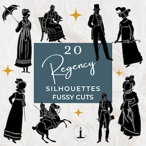 Silhouette di figure Regency, tagli elaborati per diari spazzatura e scrapbooking