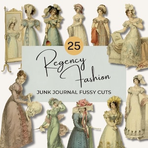 Láminas de moda de la época de Regency Fussy Cuts / Scrapbooking de Junk Journal / Paquete de descarga digital instantánea e imprimible / Efímeras de Jane Austen