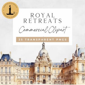 Royal Retreats commerciële clipart aquarel Frans kasteel kasteel vintage stijl kastelen van Europa PNG Instant Digitale download Versailles