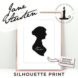 JANE AUSTEN SILHOUETTE Portrait Digital Download Jane Austen Art Print Jane Austen Jane Austen Signature Wall Art Literary Gift For Her