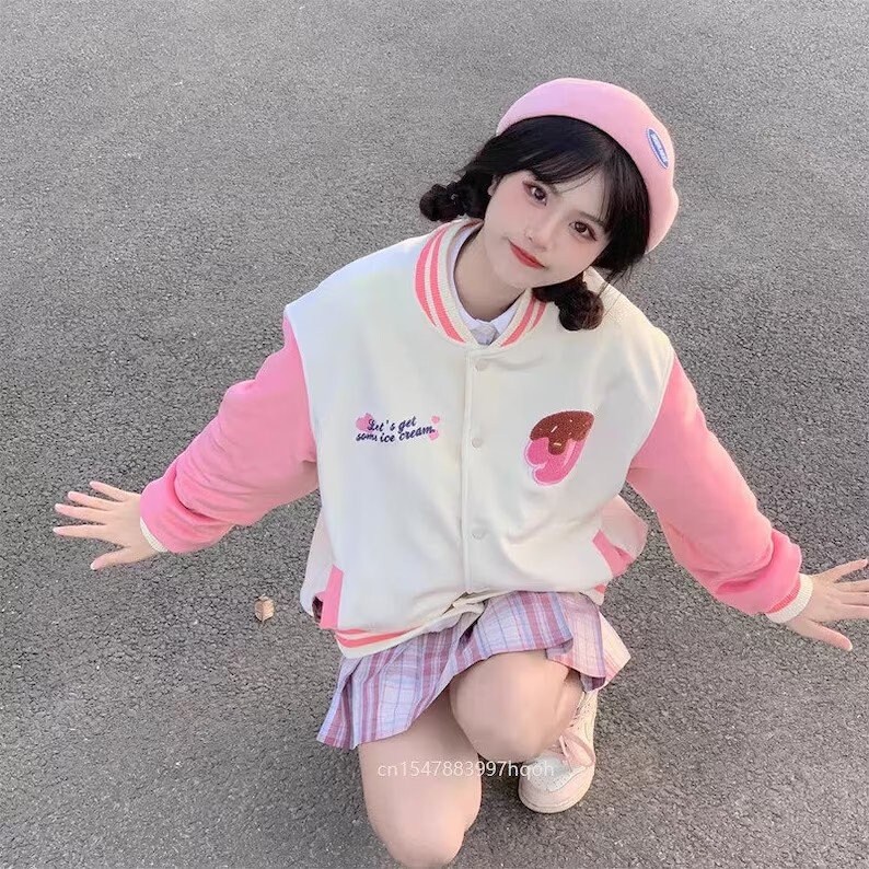 Cute Kawaii Hello Kitty Ice Cream Varsity Jacket / Baseball Etsy