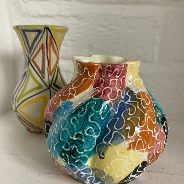 Vintage Italian Ceramic Vase, Multicoloured Splash Art Vase, Mid Century, Colourful Home Decor, Funky Vase, Arty gift, modern home decor