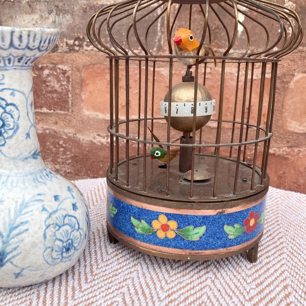 Vintage Chinese brass cloisonné, Victorian, Oriental Antique, Bird Cage Clock, Quirky Chinese Home Decor, Unusual Clock,