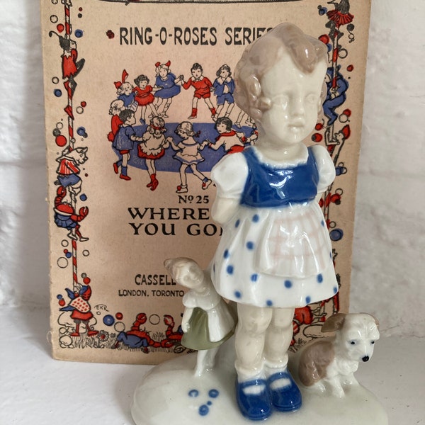 Vintage Porcelain German Figurine, Girl, fairy and puppy figurine, GDR Gräfenthal, East German figurine, 15cm, Sweet Girl Ornament, white