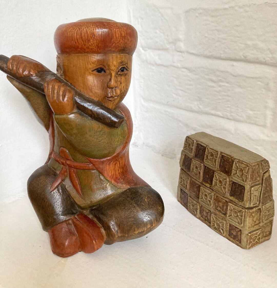 Vintage Chinese Statue Wooden Chinese Figurine Flute Player Etsy