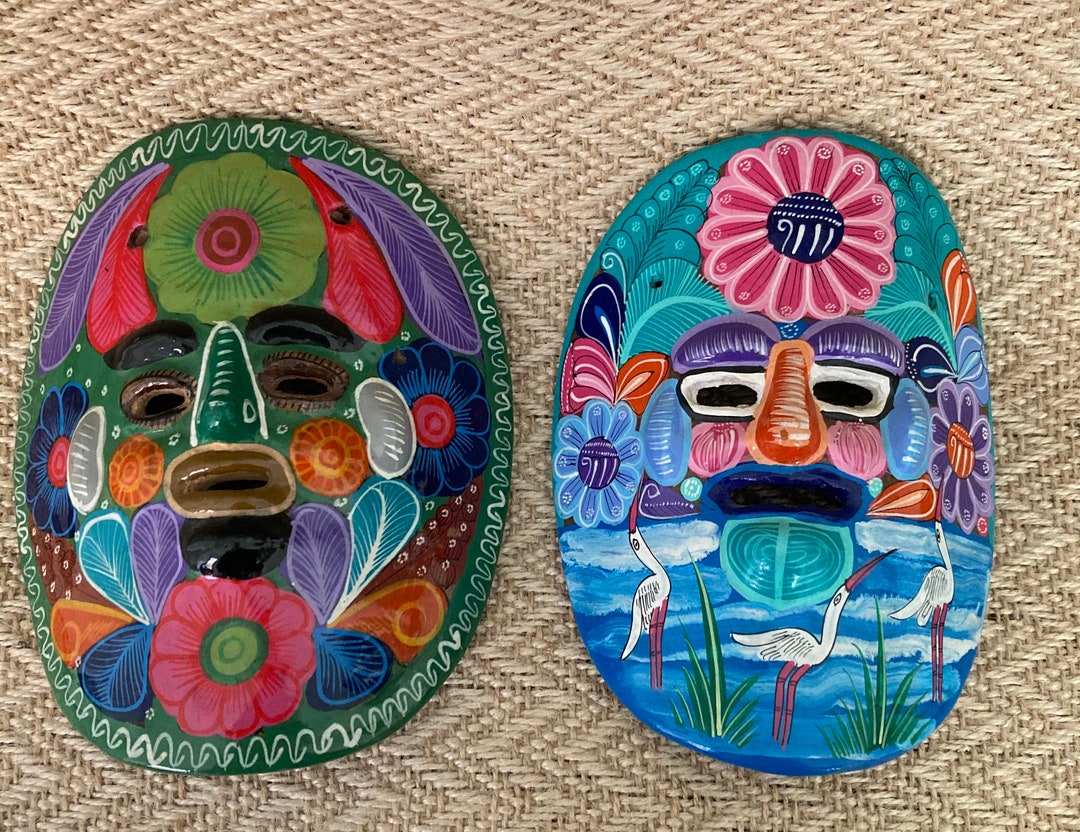 Mexican Masks Wall Art Hand Painted Sculptural Bold Etsy