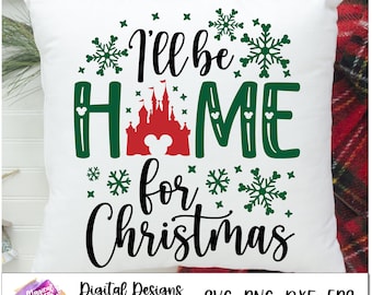 Będę w domu na święta Svg, Main Street Christmas, Magic Castle SVG, Holiday Castle SVG, Mickey Christmas, SVG, plik do druku png, warstwy
