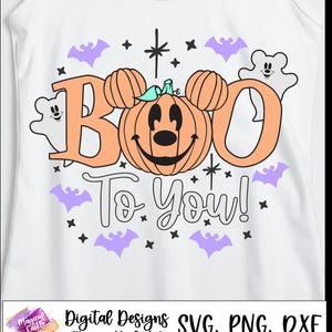 Boo to You SVG-shirt, Mickey-pompoen SVG, Oogie Boogie Bash, Halloween-pompoen SVG, spoken, vleermuizen, magisch kasteel, magische muizenoren, DXF, PNG afbeelding 3