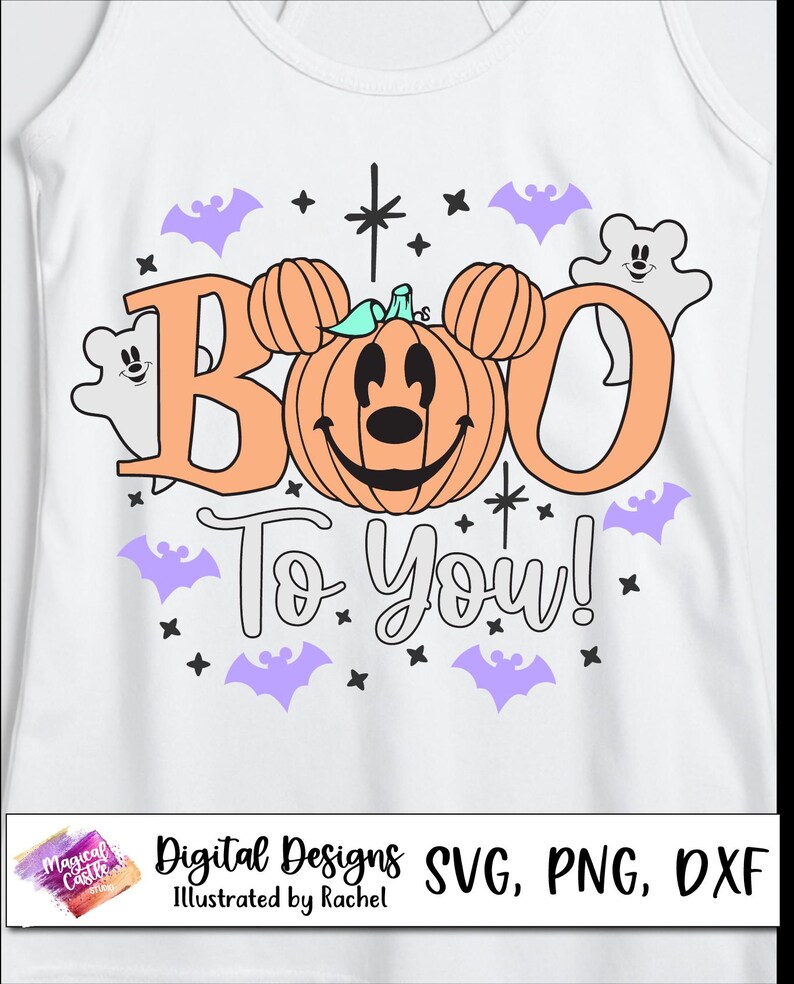 Boo to You SVG-shirt, Mickey-pompoen SVG, Oogie Boogie Bash, Halloween-pompoen SVG, spoken, vleermuizen, magisch kasteel, magische muizenoren, DXF, PNG afbeelding 3