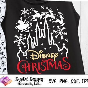 Merry Christmas Castle Svg, Christmas Trip Svg, Magic Castle Svg, Santa Sleigh Reindeers Svg, Snowflake Svg, Mouse Ears Svg, Dxf, Castle Png