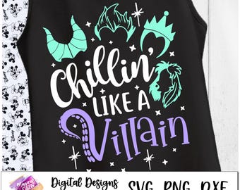 Relajándose como un villano svg, Ursula, Reina malvada SVG, Cruella SVG, archivos de corte cricut, camisa de villana femenina Svg, viaje de vacaciones, maléfica
