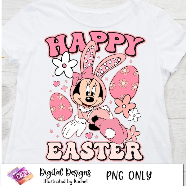 Minnie Happy Easter PNG, Retro Happy Easter Png, Bunny Mouse Png, Easter Bunny Png, Easter egg, Magical Easter, 300 DPI, Digital Download