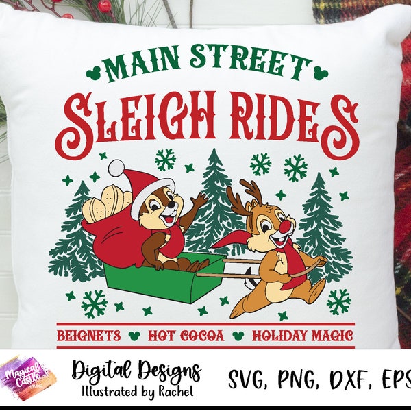Main Street Christmas, Chip Dale Christmas Sign, Main Street Sleigh Ride SVG, Main Street Chipmunk Sleigh Ride SVG, print file png, layers