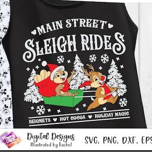 Main Street Christmas, Chip Dale Christmas Sign, Main Street Sleigh Ride SVG, Main Street Chipmunk Sleigh Ride SVG, print file png, layers